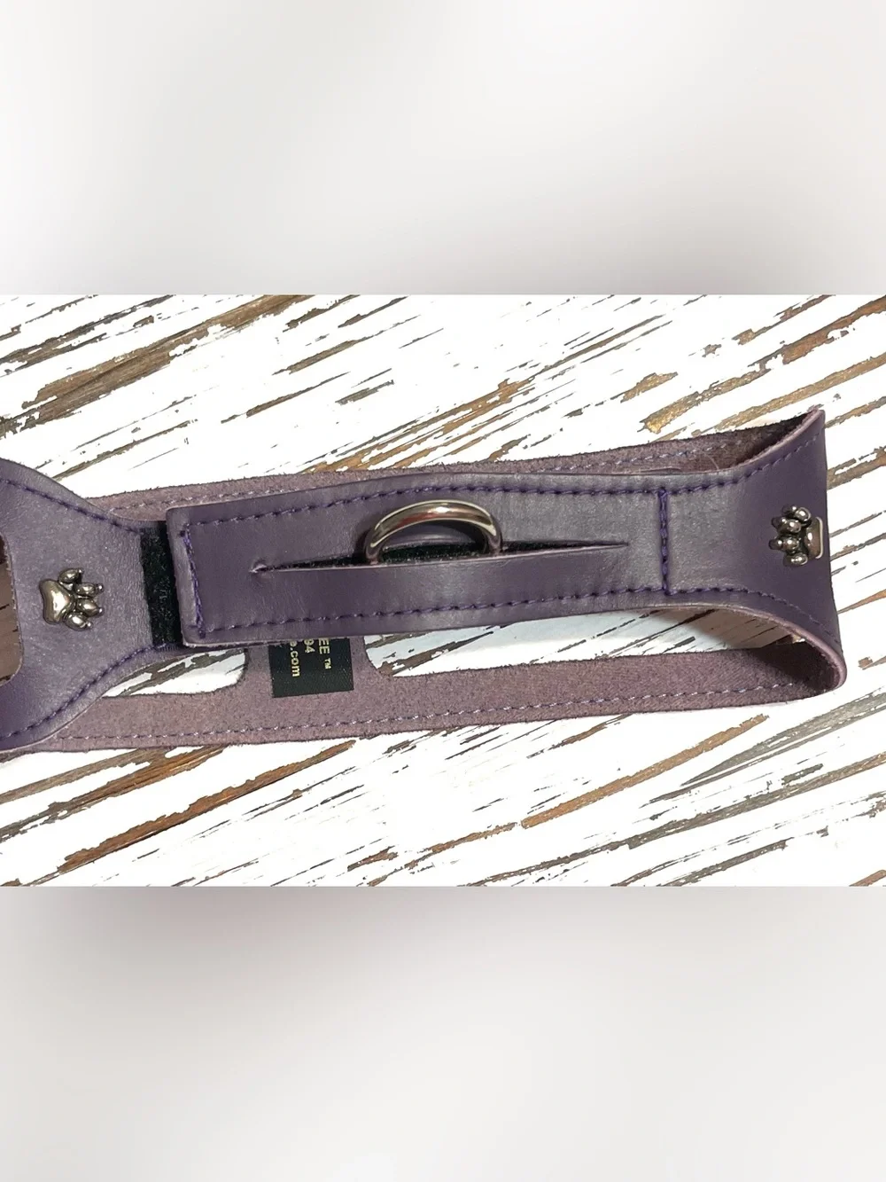 Purple Leather Step-in Choke Free Harness with Silver Paw Accents 17 inches